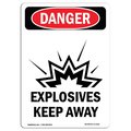 Signmission Safety Sign, OSHA Danger, 24" Height, Aluminum, Explosives Keep Away, Portrait OS-DS-A-1824-V-1214